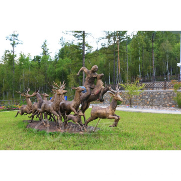 Jardin décoration métal artisanat vie taille cerf statue grand extérieur bronze sculptures